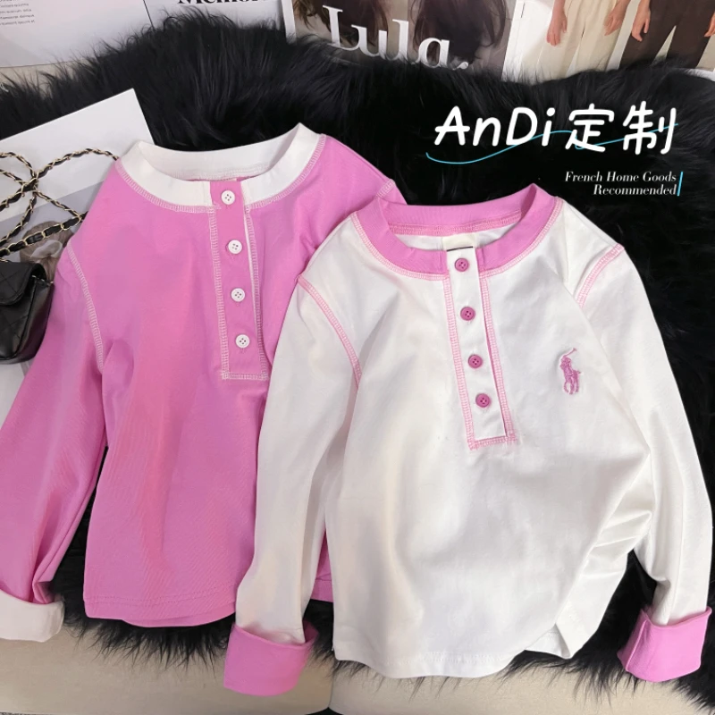 〖ANDI〗订制春季新款女童拼色韩系简约打底衫3482