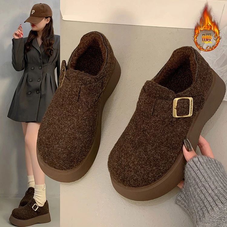 厚底加绒勃肯鞋女鞋子2024新款秋冬复古休闲加绒雪地靴棉鞋