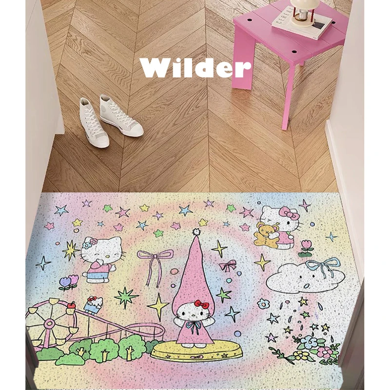 卡通凯蒂猫丝圈入户门地垫可爱进门脚垫防滑家用玄关可裁剪地毯