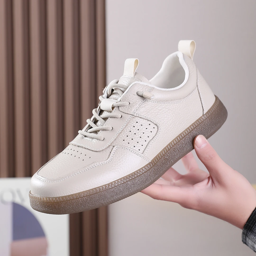 2025春季新款男士透气平底头层牛皮真皮舒适百搭德训鞋休闲男皮鞋