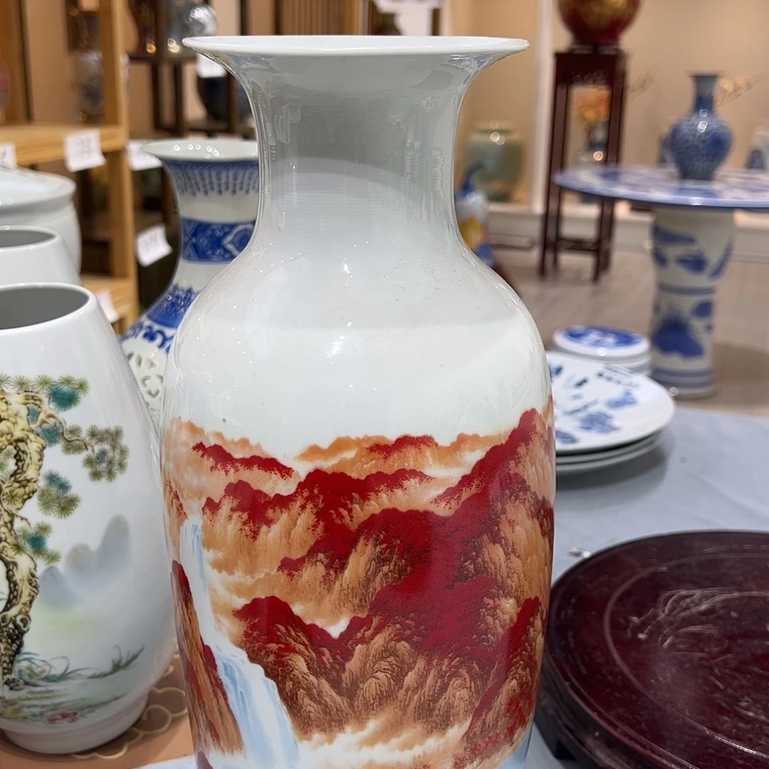 友***锋摆件两个44cm鸿运当头冬瓜瓶+一个36cm鸿运当头盘子