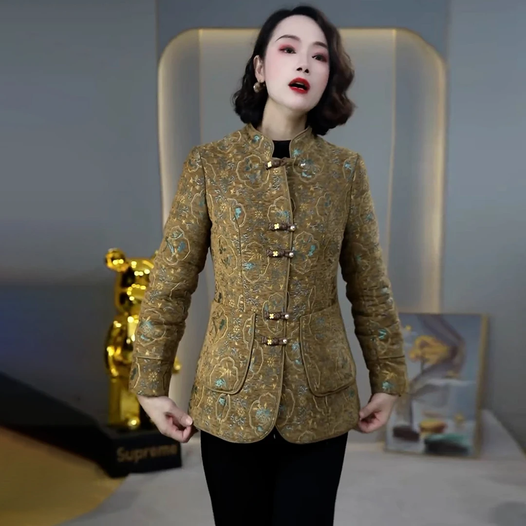 新中式国风盘扣短款棉衣女2025年冬季新款短款妈妈装轻薄棉服外套