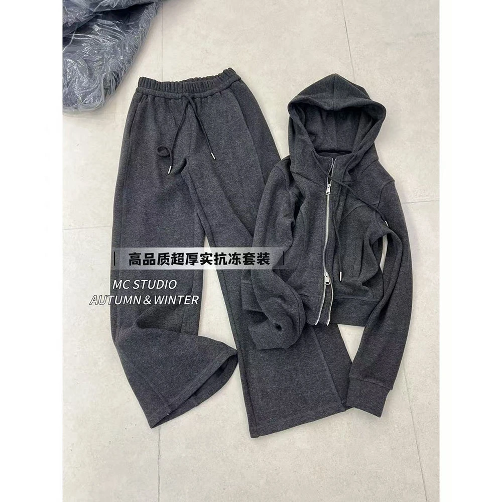 【高品定卫衣套装】欧洲站秋季连帽加绒卫裤帽衫质感1101401