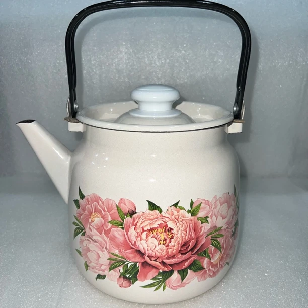 俄罗斯原装进口正品搪瓷3.5升茶壶家用怀旧复古烧水壶加厚通用灶