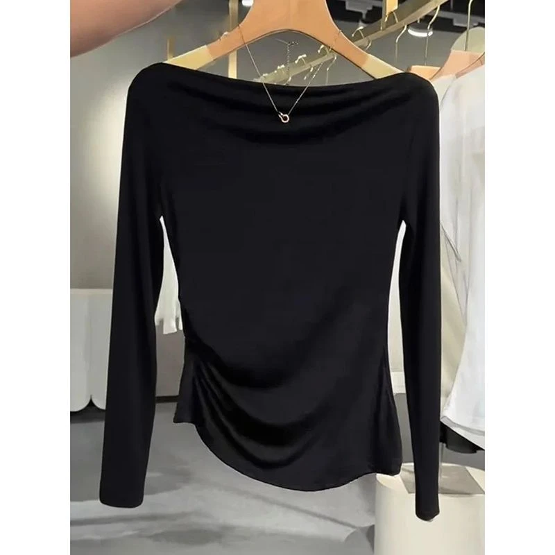 一字肩长袖t恤女内搭2025秋冬新款设计感荡领不规则高级感上衣潮