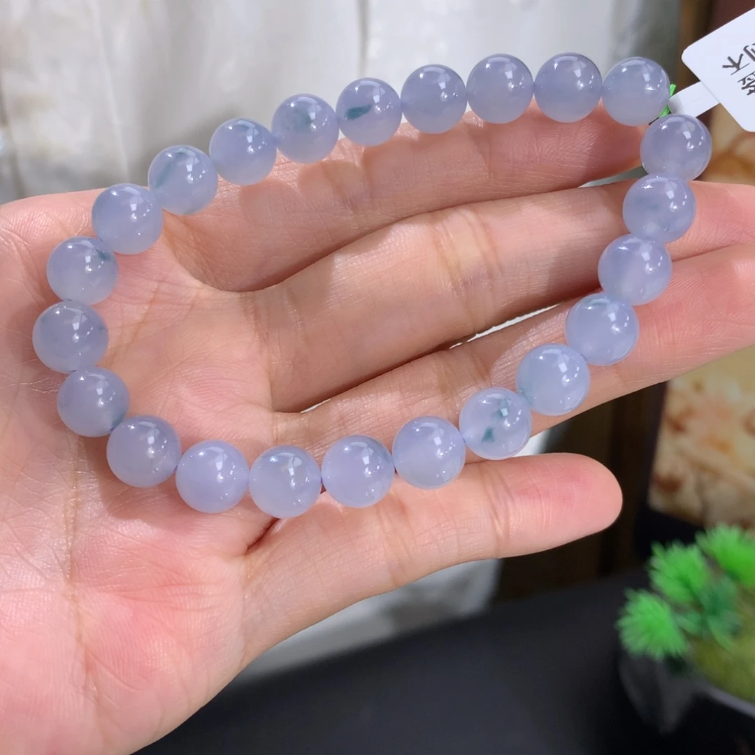 翡翠未镶嵌手串卡8冰胶紫飘花手串