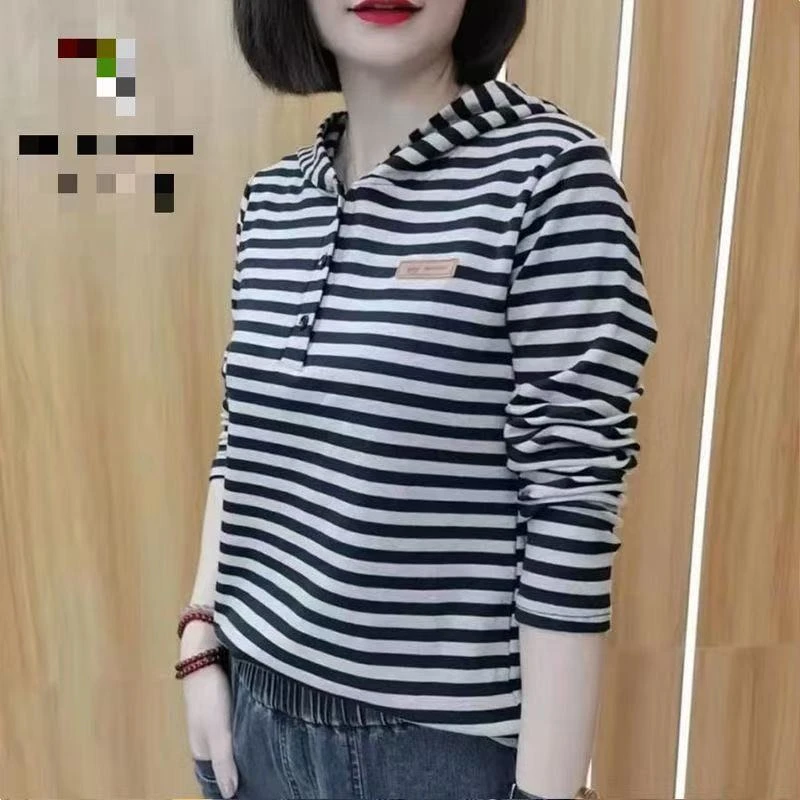 秋季女生卫衣百搭条纹卫衣休闲百搭上衣连帽时尚长袖春秋卫衣