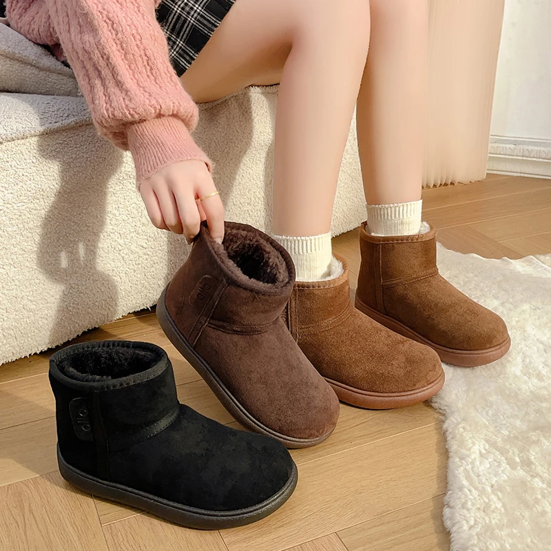 户外小土豆雪地靴女冬皮毛一体防滑靴子女加绒短靴一脚蹬东北棉鞋