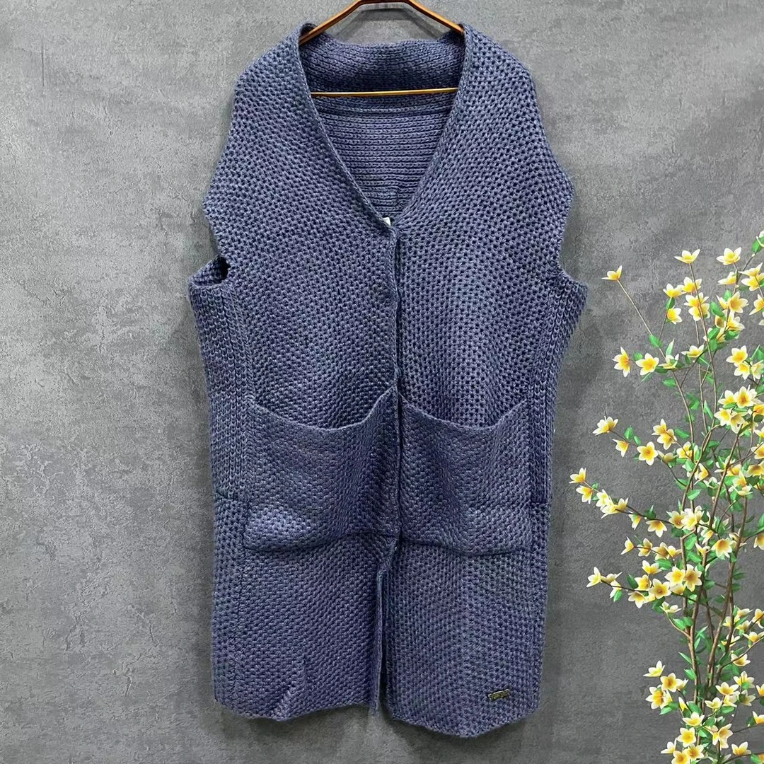 G1354 时尚V领蓝色双口袋百搭马夹