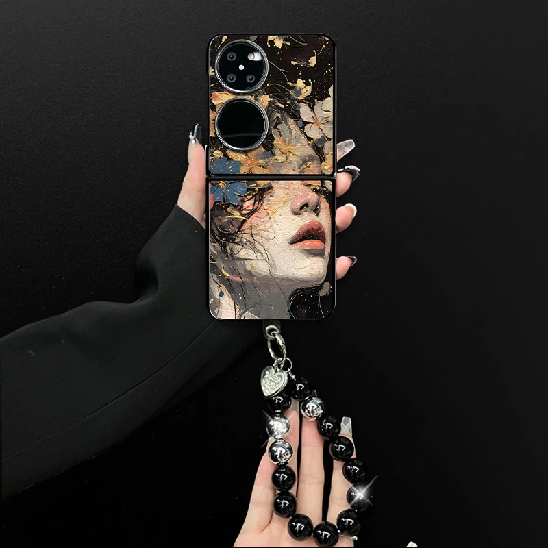 适用华为pocket2手机壳繁花仙女小羊皮折叠壳全包简约保护套