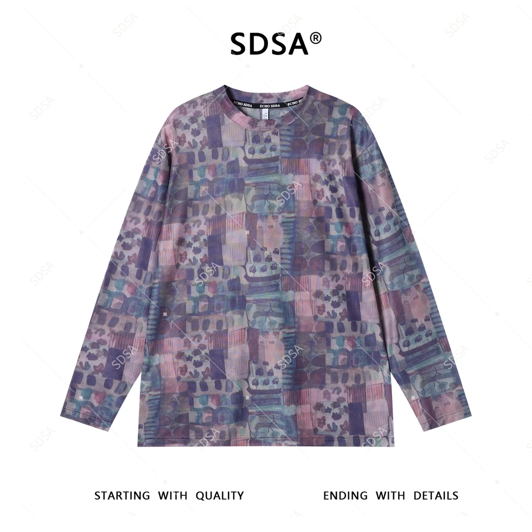 SDSA秋季新款男士痞帅潮牌撞色复古长袖T恤圆领设计师高级感上衣