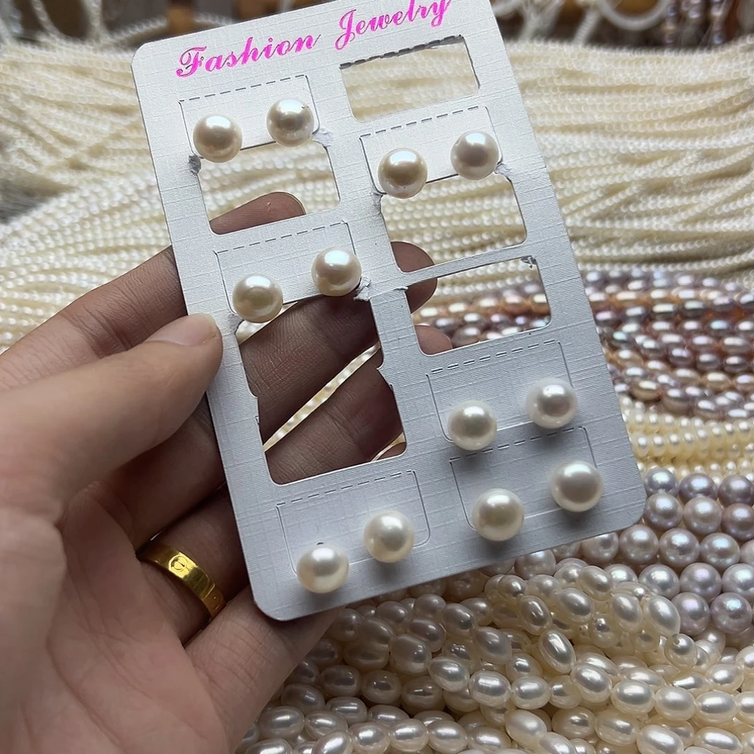 淡水珍珠未镶嵌半成品一对卡9-10不过敏耳钉