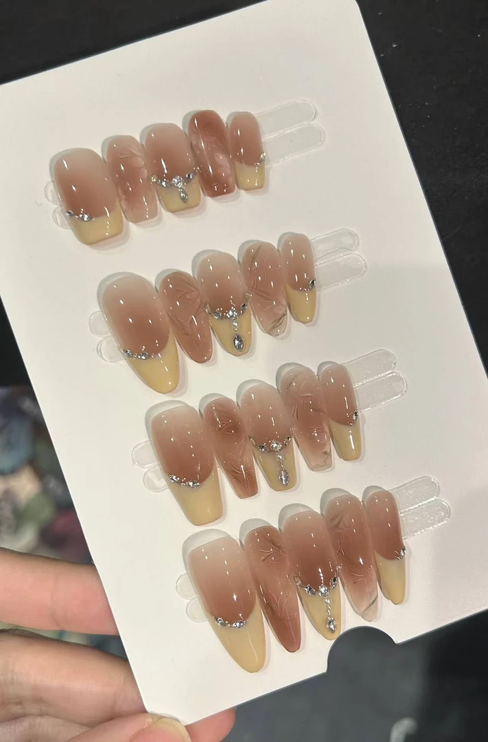 【杏花微雨】纯手工穿戴甲猫眼美甲贴片可拆卸指甲贴片10片装