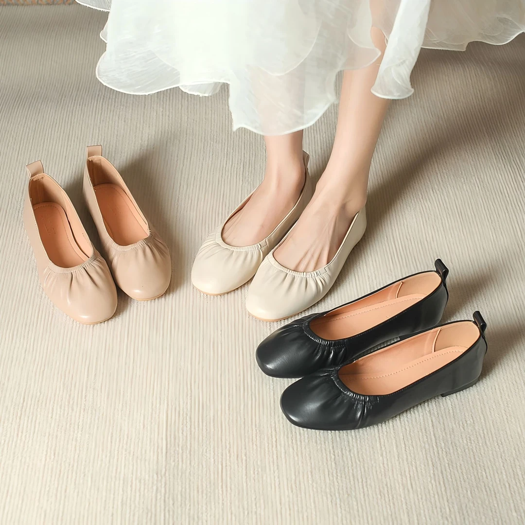 【掉跟包退】【送真皮后跟贴】春秋复古浅口豆豆软底软面平底芭蕾舞鞋