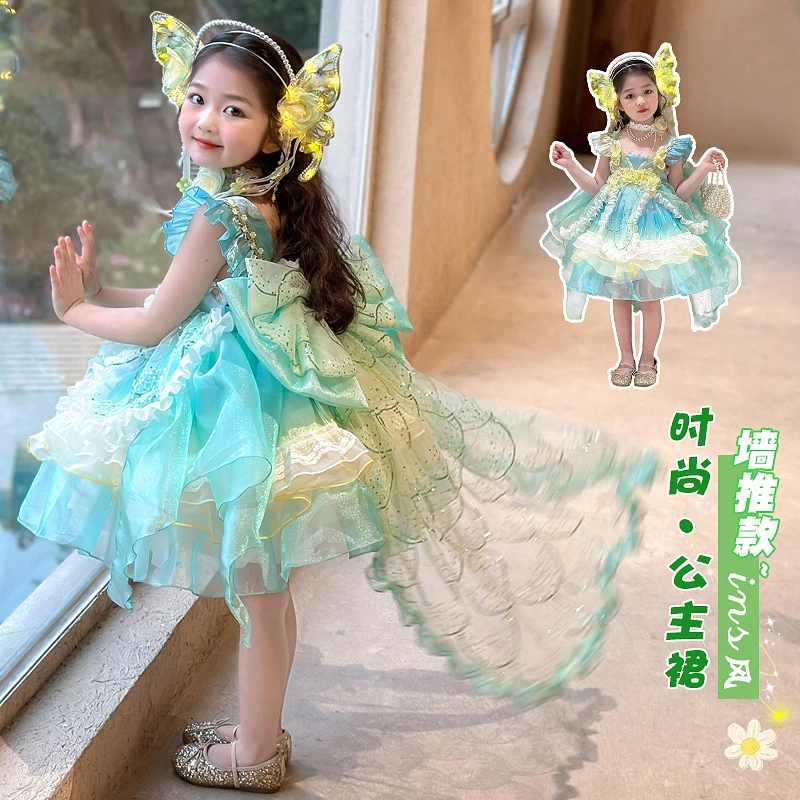 女童绿精灵夏季新款连衣裙表演礼服公主裙儿童洛丽塔夏装蓬蓬裙子