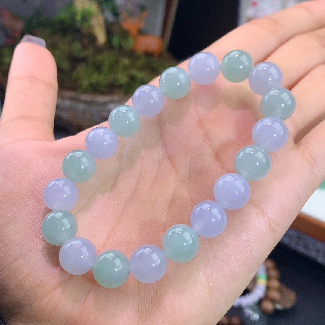 翡翠未镶嵌手链双彩马卡龙手串