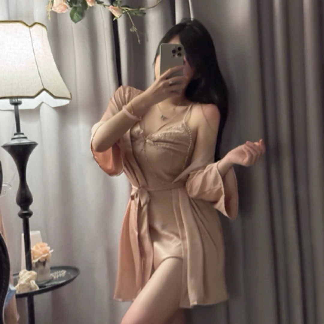 【蜜乳】睡衣女冰丝带胸垫吊带睡裙夏季法式纯欲风睡衣家居服