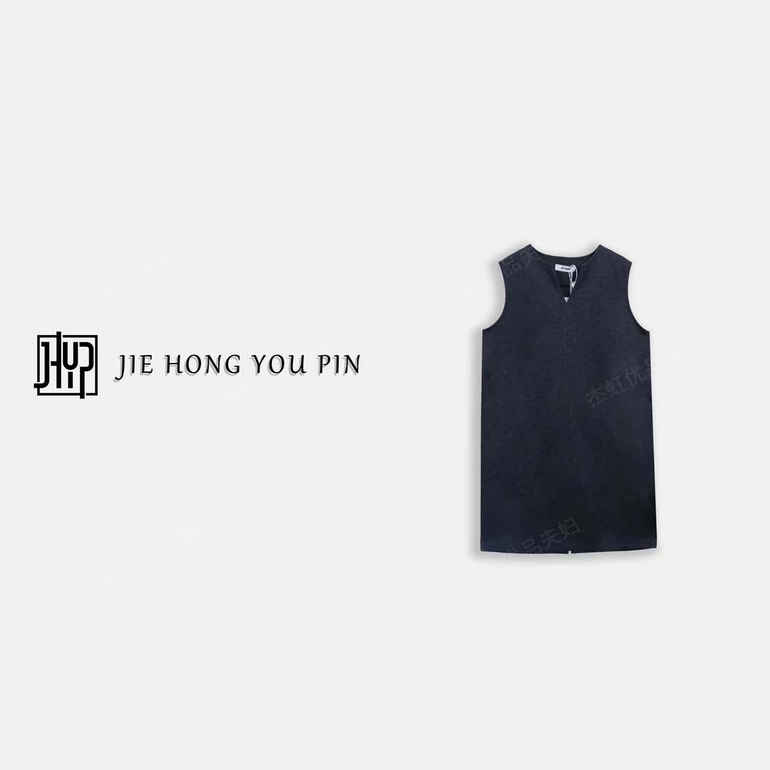 【月光女神】秋季新款宽松显瘦遮肉V领无袖纯色连衣裙27737