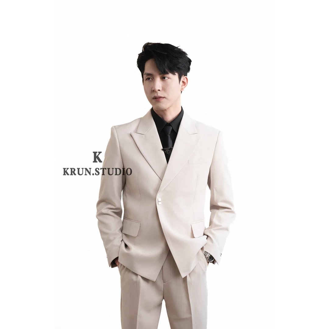 【KRUN】新款潮流简约高级感单排扣西装外套直筒西裤套装男