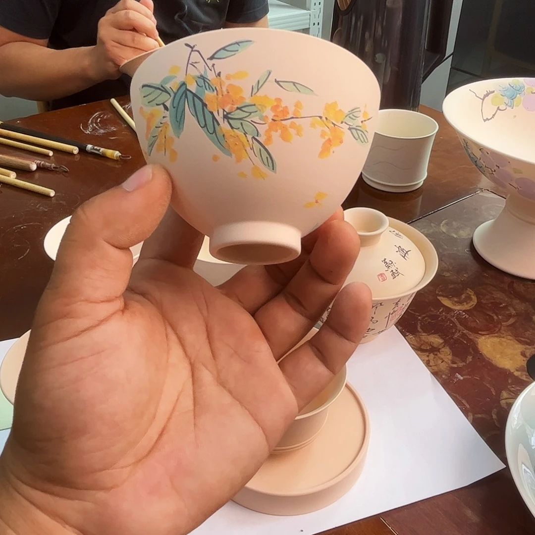 桂花金鱼五彩手绘