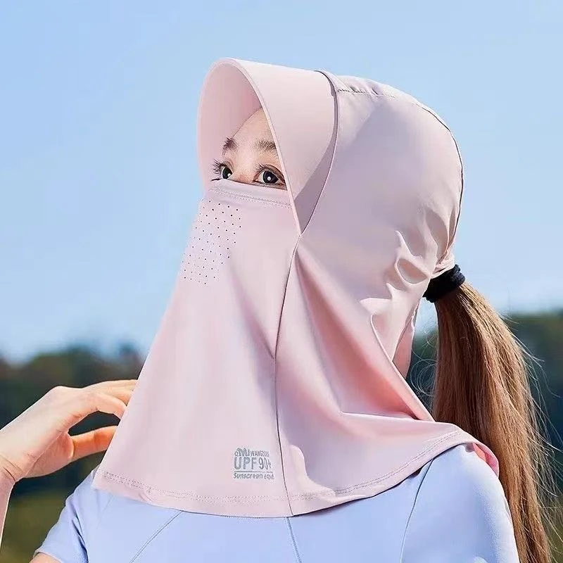 全脸遮脸太阳帽夏季防晒户外骑行遮阳帽冰丝面罩紫外线护颈一体