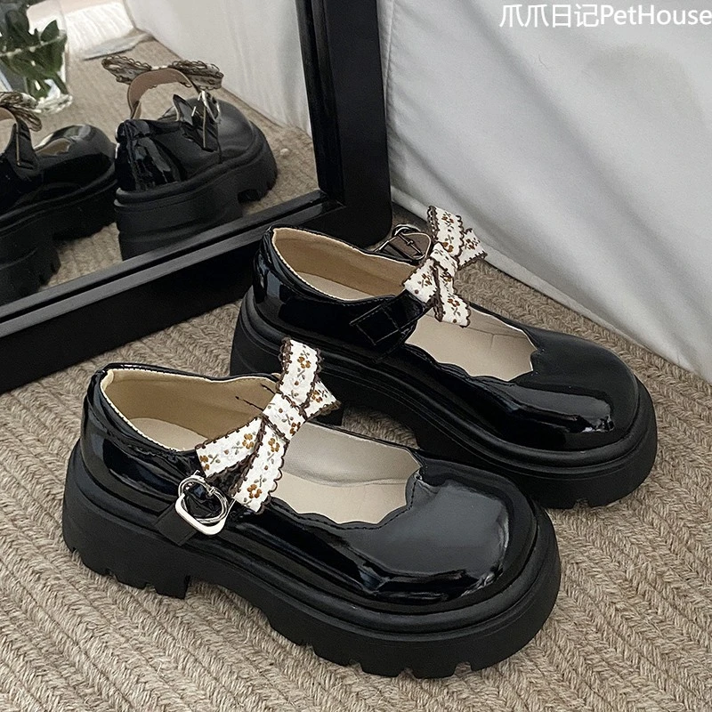 潮流百搭温柔风小皮鞋女新款厚底春秋夏季一蹬增高8厘米大码乐福