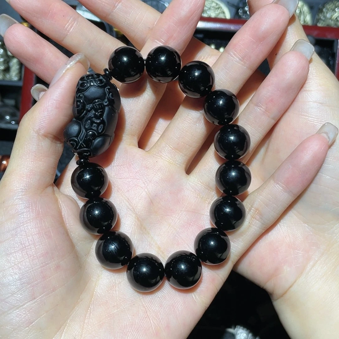 【闪购商品】未镶嵌黑曜岩手链深***亮