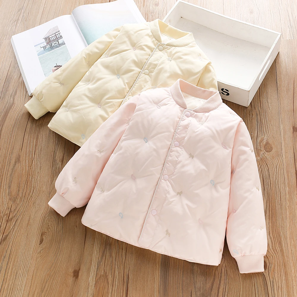 校服内搭神器 女童轻薄款羽绒搭校服长袖内胆 儿童刺绣羽绒服外套