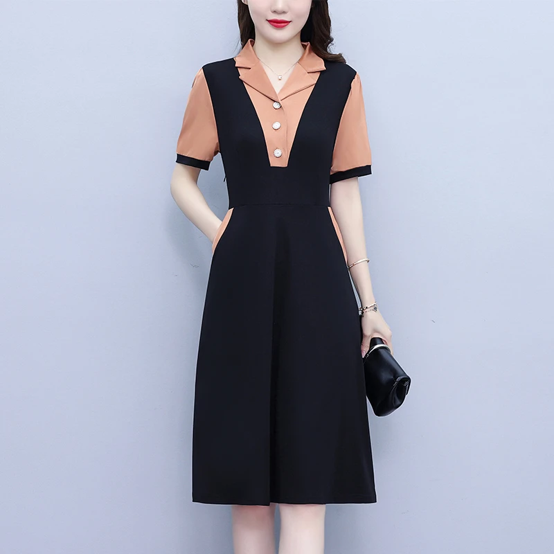 夏季气质大码女装胖mm时尚洋气修身显瘦中年妈妈短袖连衣