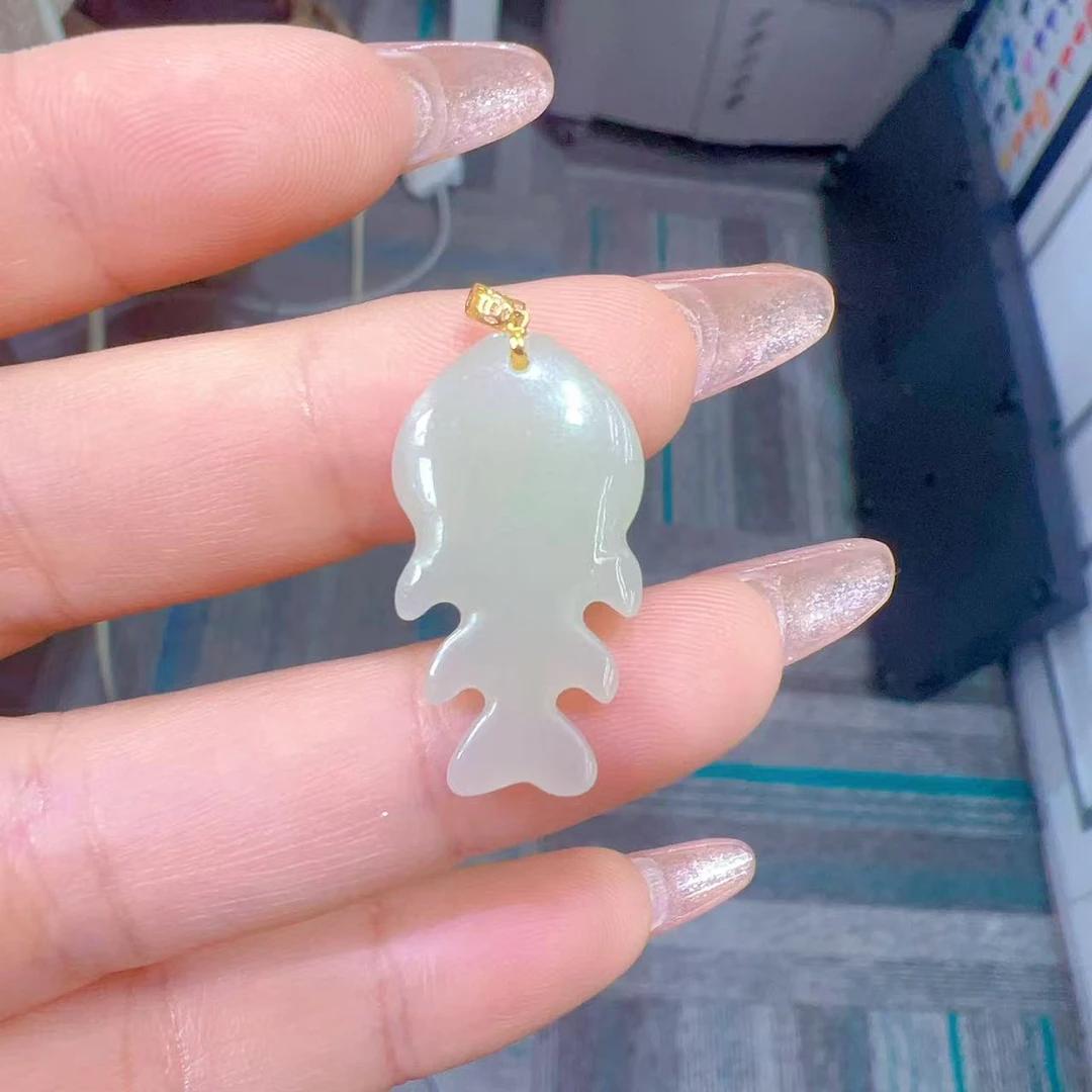 2502250242 JDD 和田玉年年有余18k小鱼吊坠 （多样性发其一）