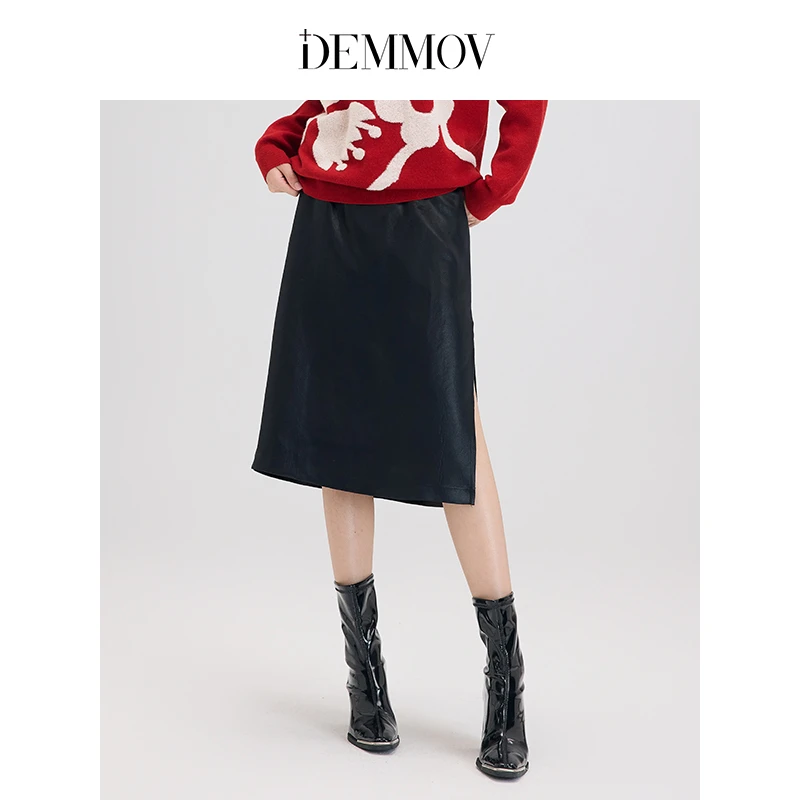 【CC王专属059Q】DEMMOV戴檬自然皱感醋酸缎黑色半身裙女2025春季