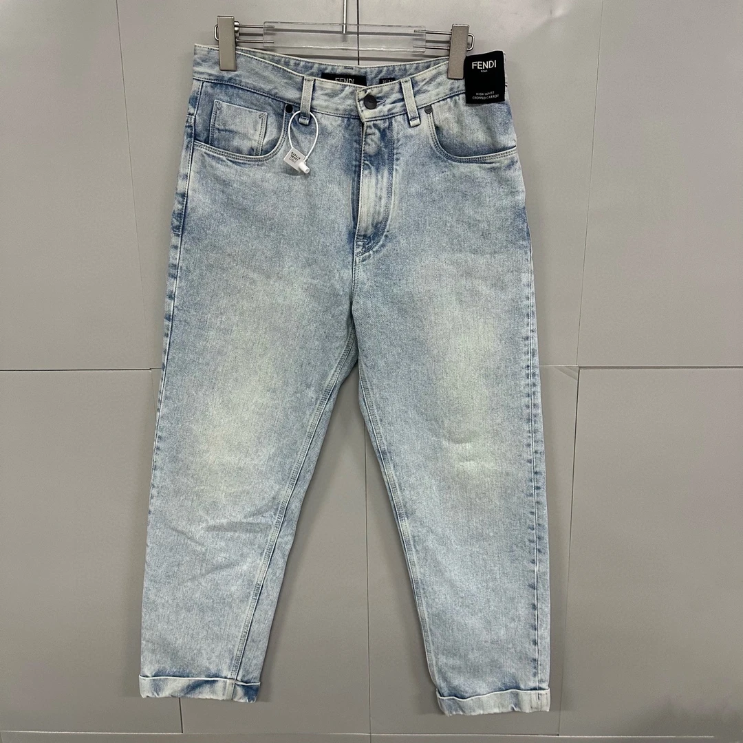 99新 FENDI/芬迪 卷边纯色牛仔长裤 31码 D19972
