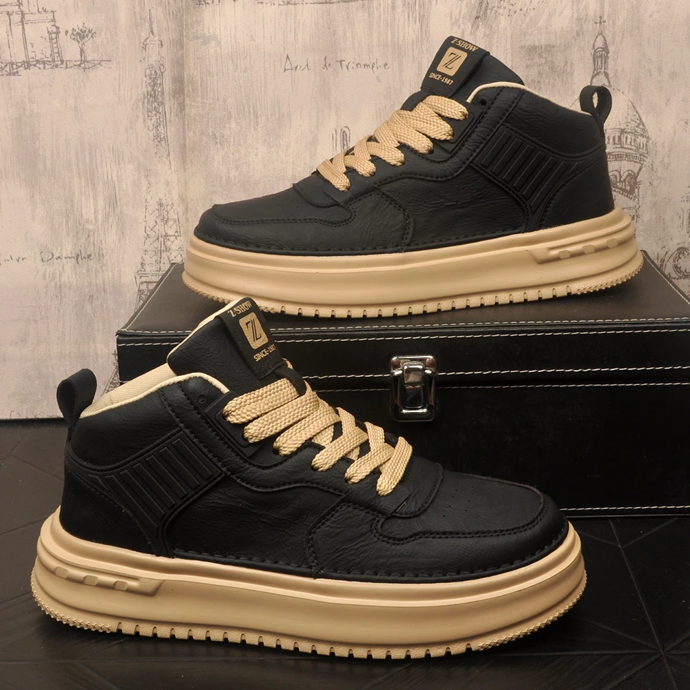 秋冬季新款男士保暖真皮休闲板鞋内增高欧美风纯色运动休闲鞋男鞋