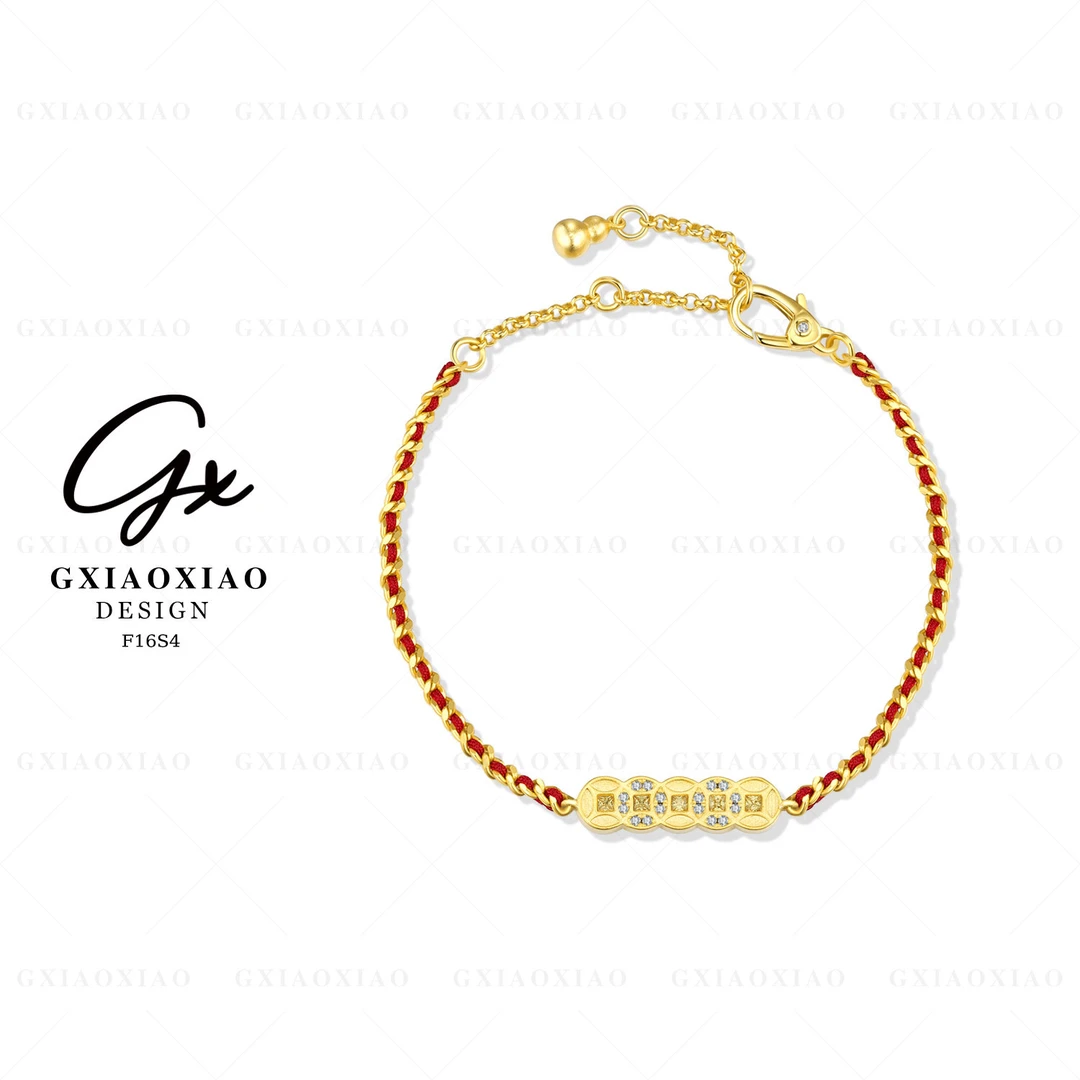 G XIAOXIAO 镀K金 五帝币气质中式编织绳手链 F16S4 F16S5