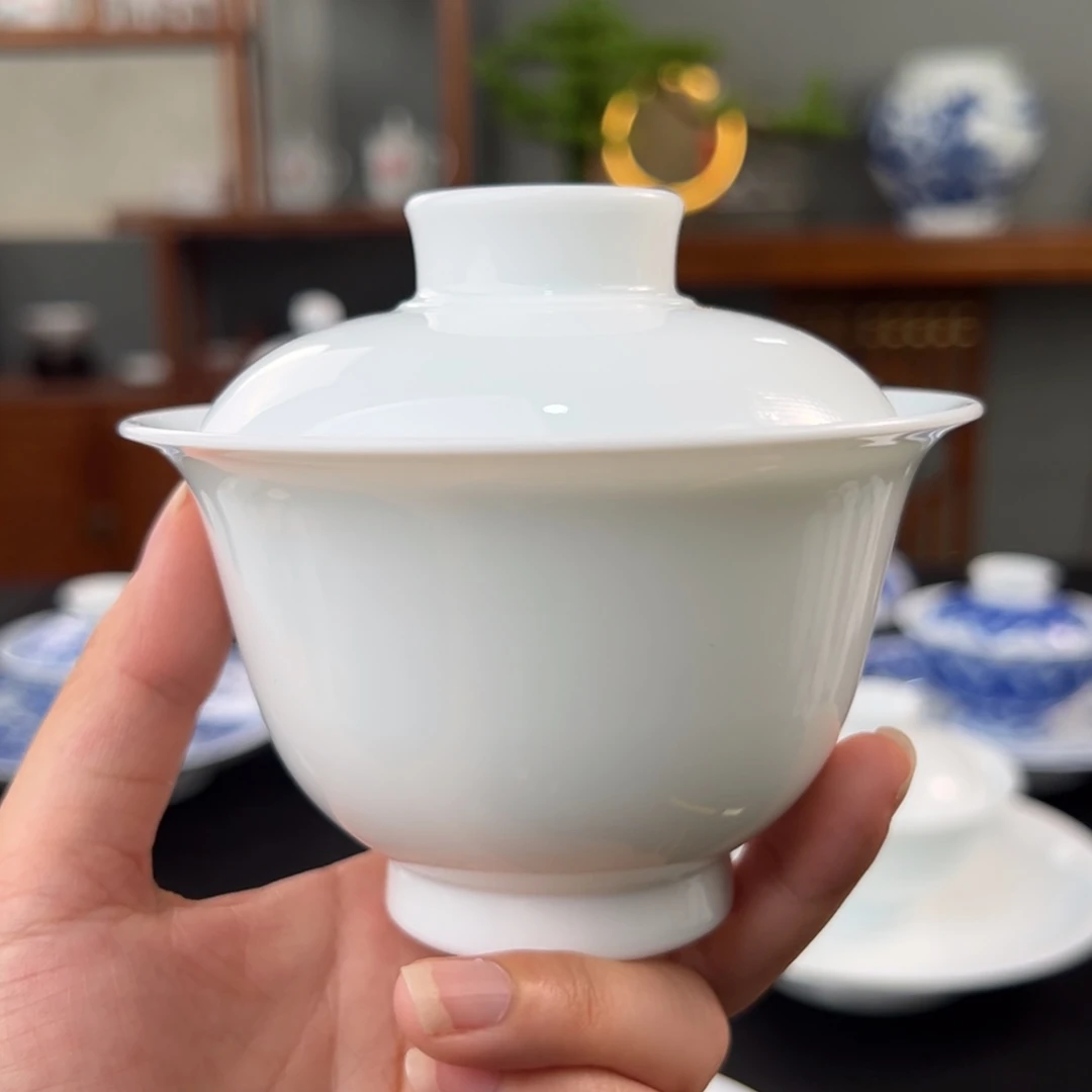 柴窑素胎两才盖碗