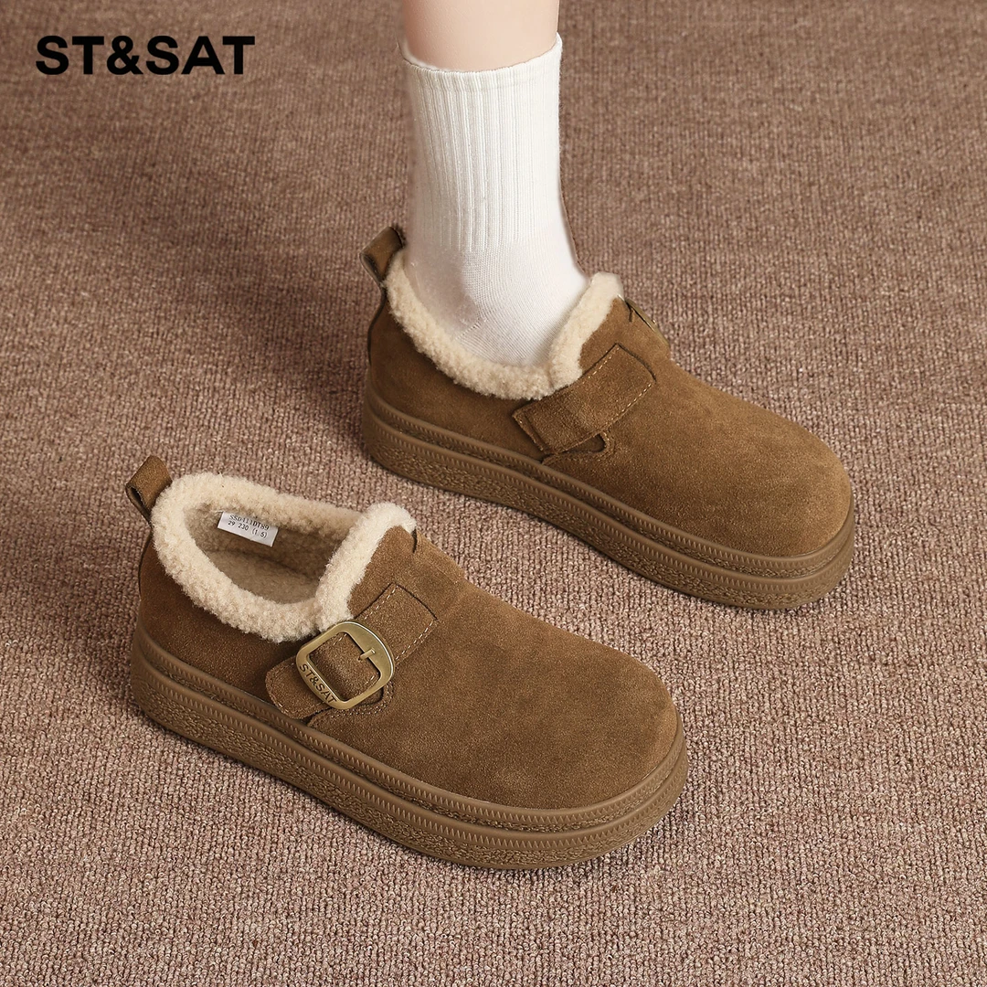 星期六复古加绒勃肯鞋女厚底2025冬季新款皮带扣加厚保暖大棉鞋子