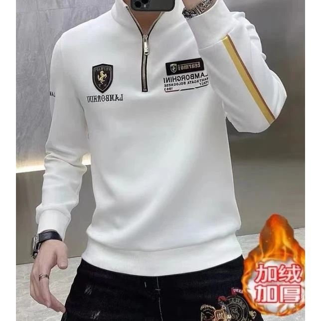 男士冬季立领拉链加绒高级感套头战马卫衣96061