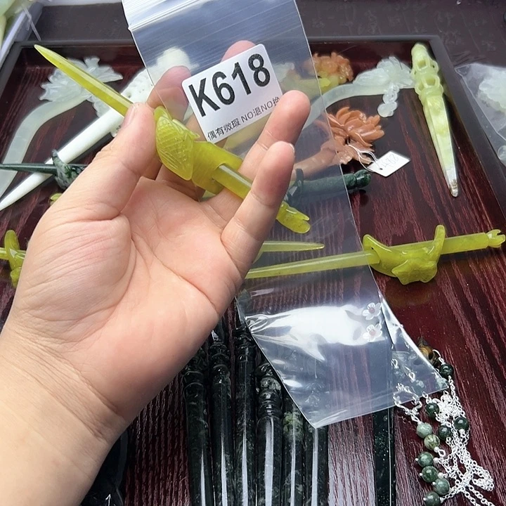 蛇纹石玉发饰合金点****6