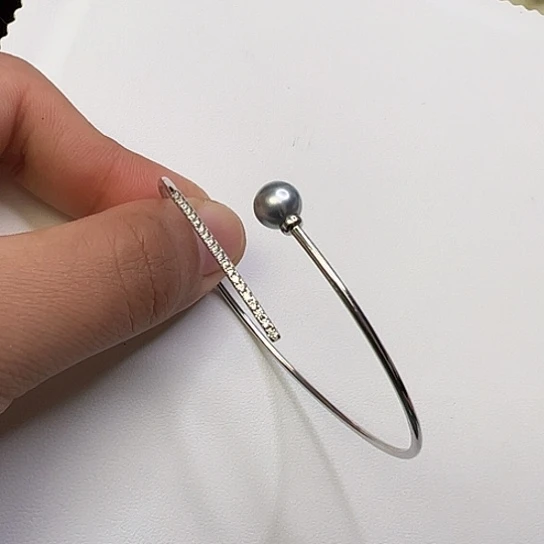 手镯银S925镶嵌海水珍珠