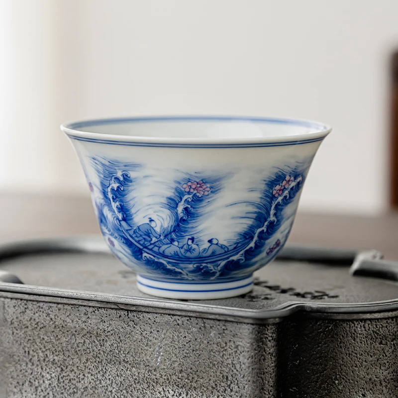 一思堂 景德镇青花手绘山水海上花卉陶瓷主人杯功夫茶单杯茶器