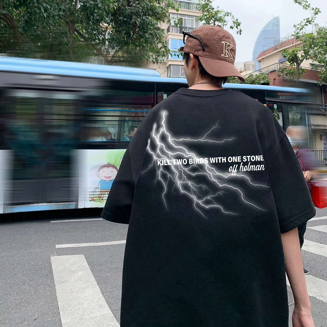 美式夏季240g重磅纯棉短袖T恤男潮牌百搭五分袖宽松男士圆领半袖