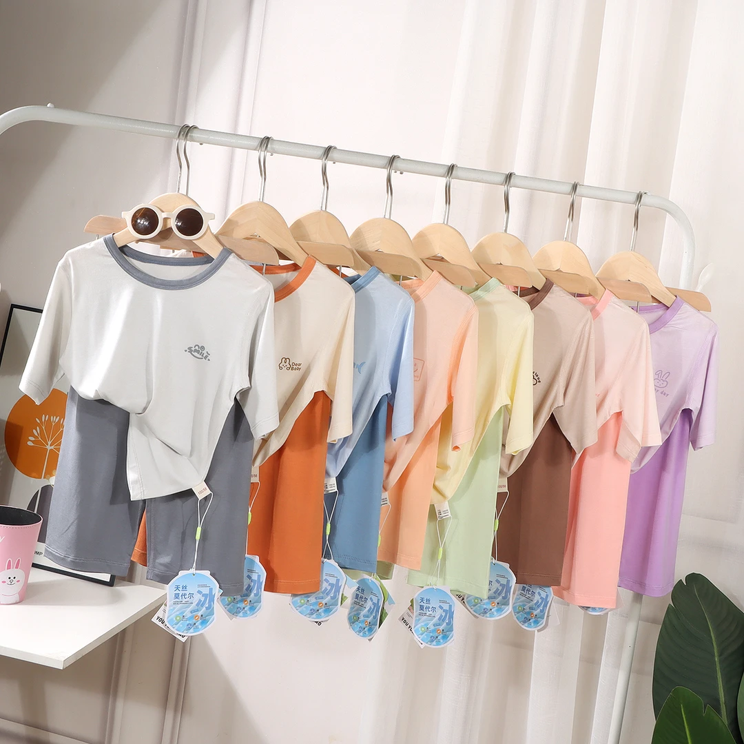 新中式儿童款睡衣休闲宝宝夏季宽松圆领天丝莫代尔童家居服