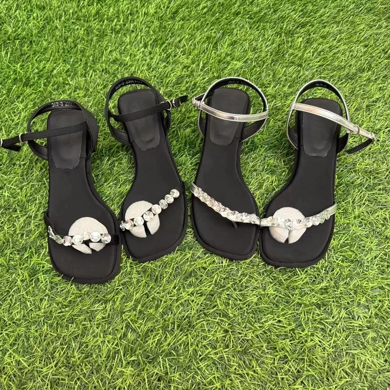 2025新款法式绝美水钻高跟凉鞋女夏仙女配裙子一字带粗跟鞋362-3