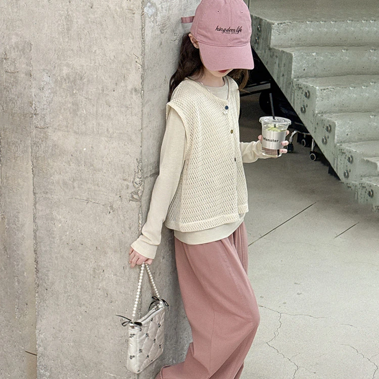 女童套装小香风马甲儿童休闲裤女童春秋套装中大童长袖马甲三件套