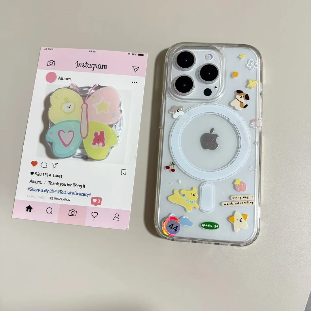 【亚克力磁吸】简约小狗蝴蝶一套高透手机壳适用iPhone17/16/15可爱