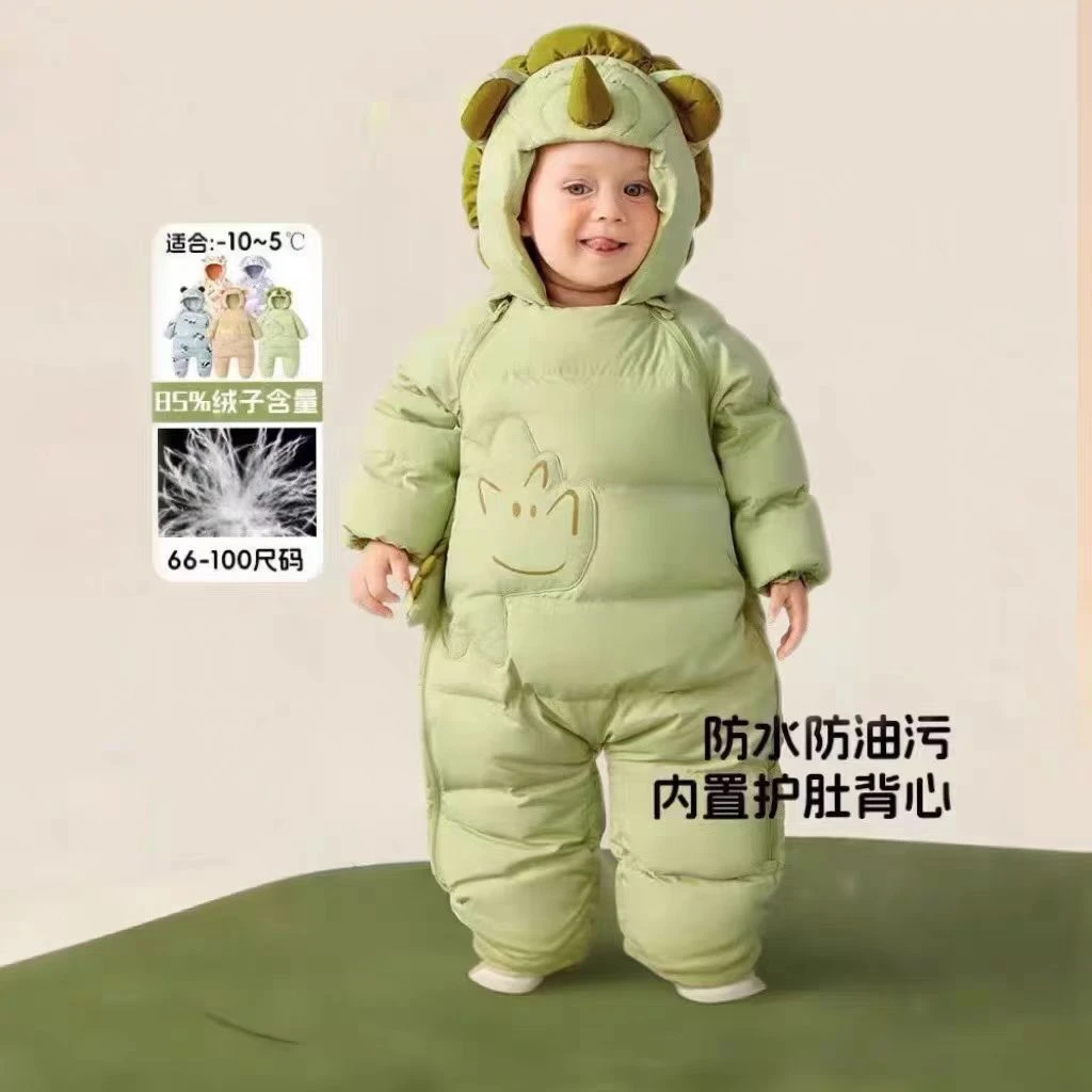 休闲儿童爬服羽绒服连帽加厚保暖防透