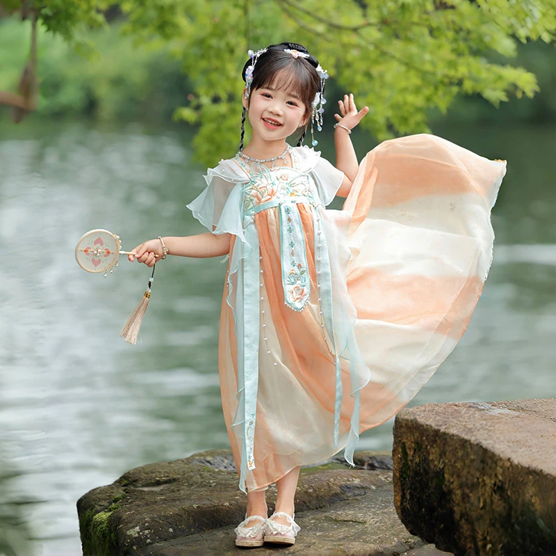 萌乎【风璃】女童国风夏款异域唐制刺绣无袖仙女连衣襦裙-242682