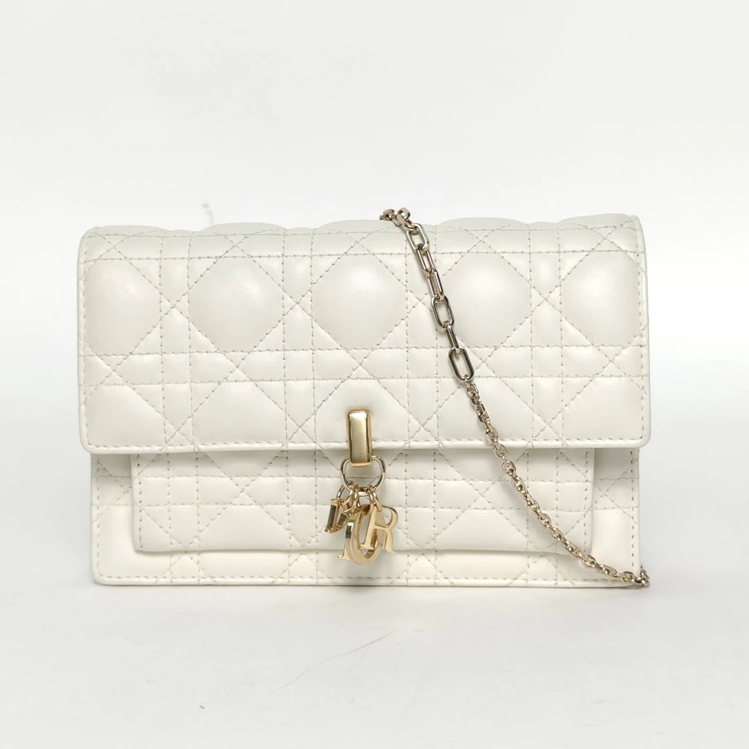 95新 DIOR/迪奥 花花My Dior 珍珠链条包 woc 白色 皮革S 2022