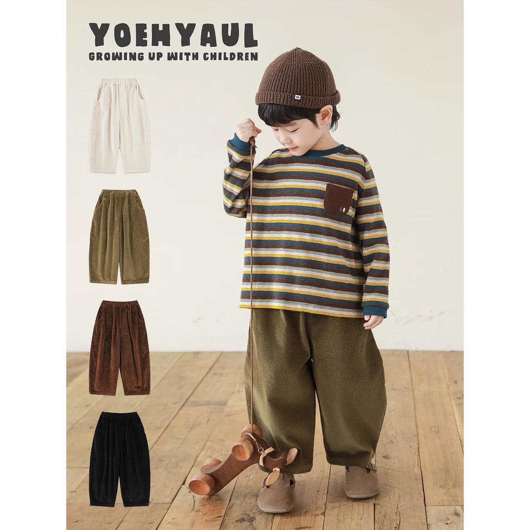 YOEHYAUL/幼悠冬一波 男童柔软亲肤有型 复古灯芯绒长裤 GN6521