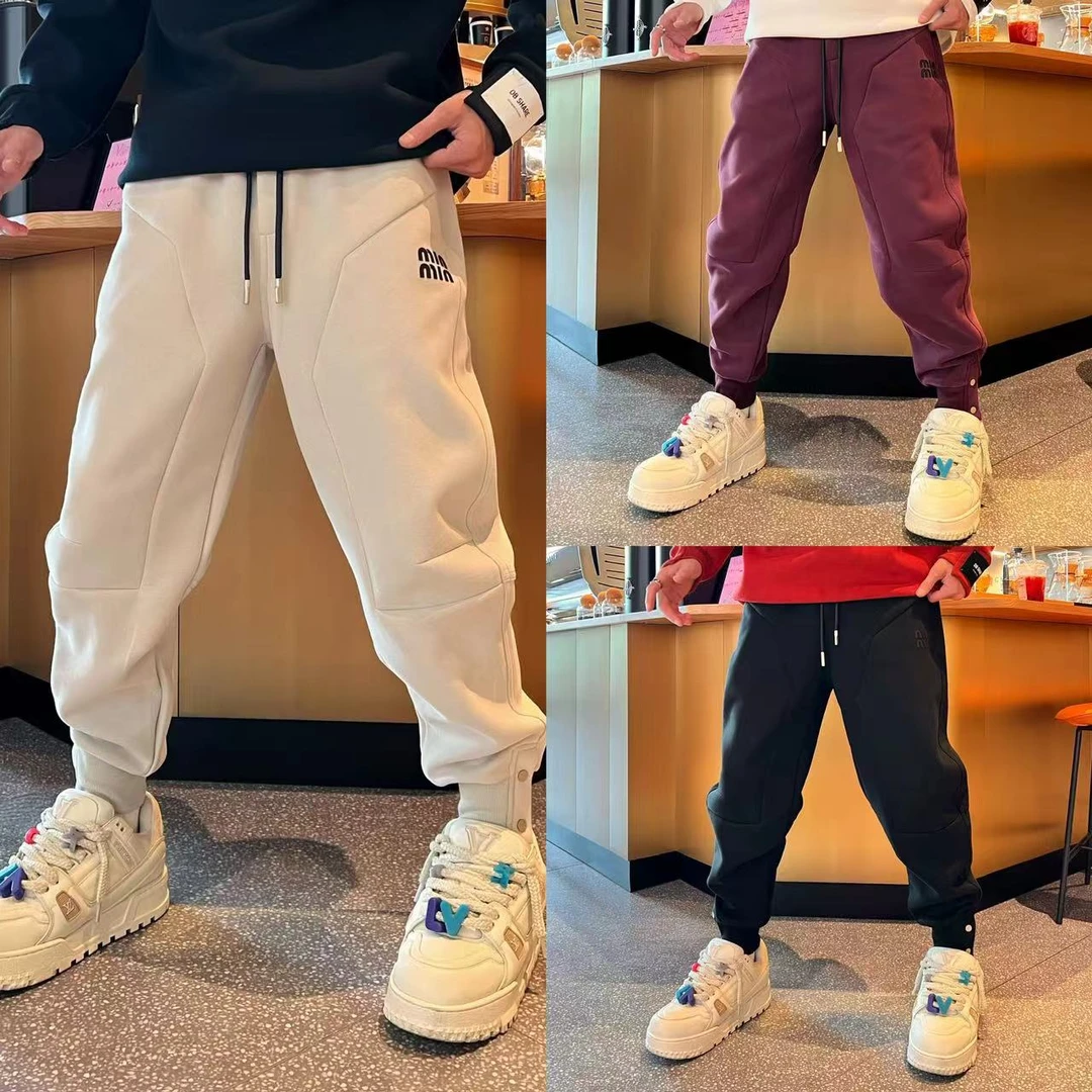 运动休闲风撞色字母潮流时尚秋季男士松紧腰抽绳宽松束脚休闲裤